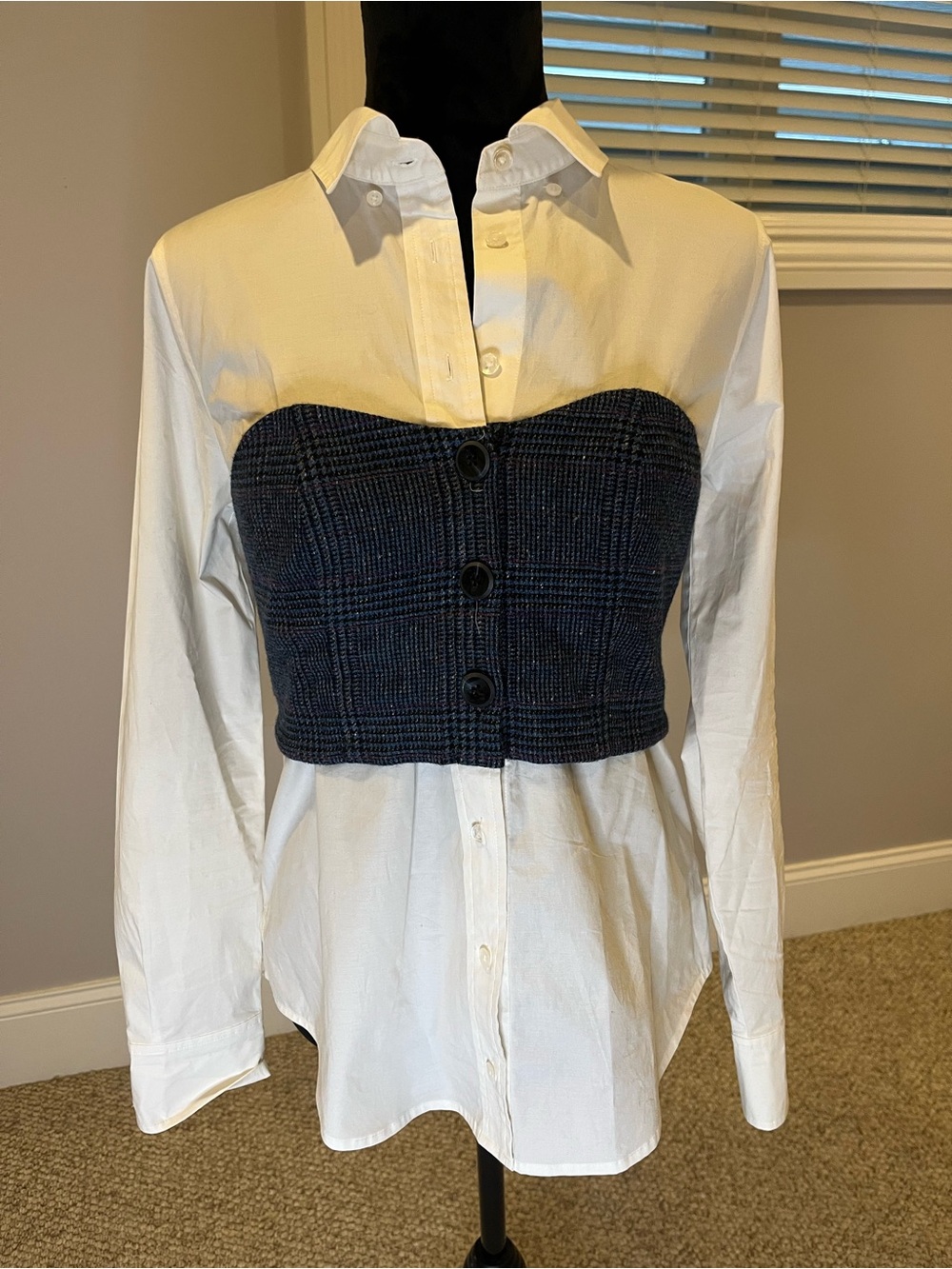 NWOT Veronica Beard Callen White Button-Down Shirt Tweed Bustier- size 6 - Picture 5 of 9